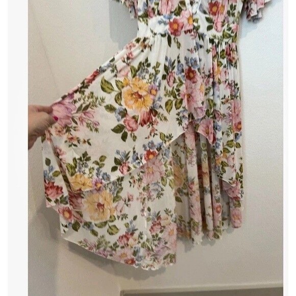 L.I.F.E. Womens Boho Cottage Fairy Floral Flutter Sleeve Cardigan Duster Hi Low - Picture 7 of 7